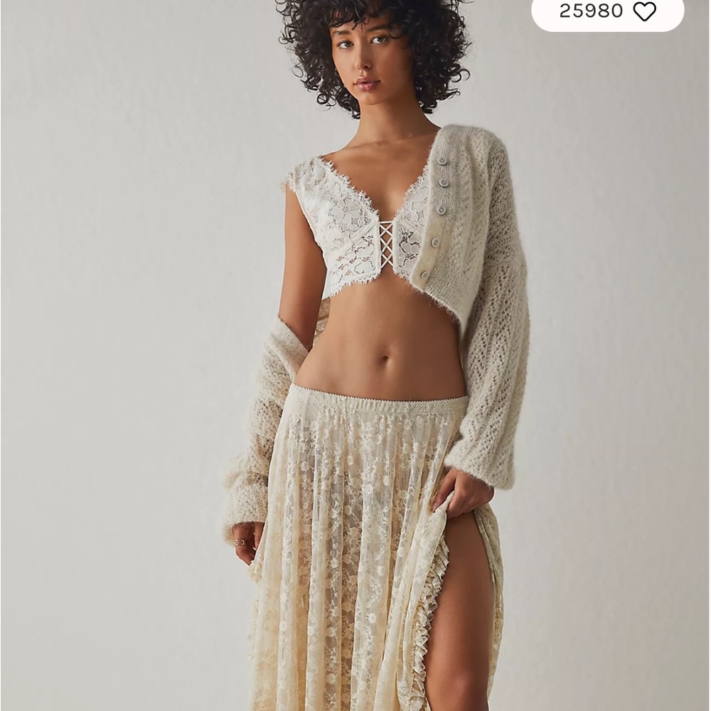 Free People Cream French Courtship Half Slip